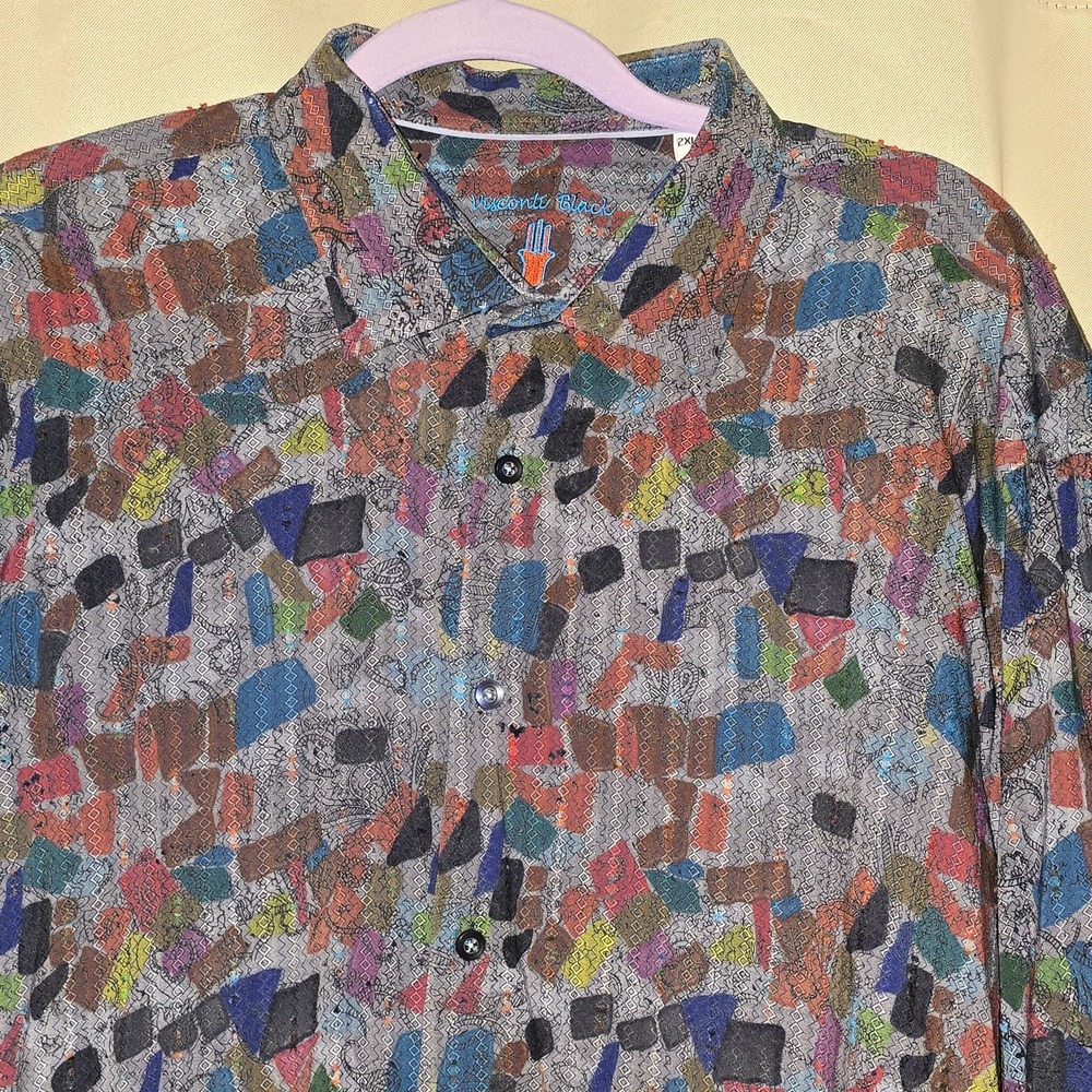 Luciano Visconti Shirt Men's Size 2XLB Multi-Color Wild Print Cotton/Modal - Picture 2 of 5